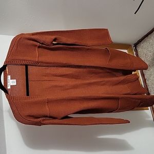 Burnt orange long open cardigan sweater